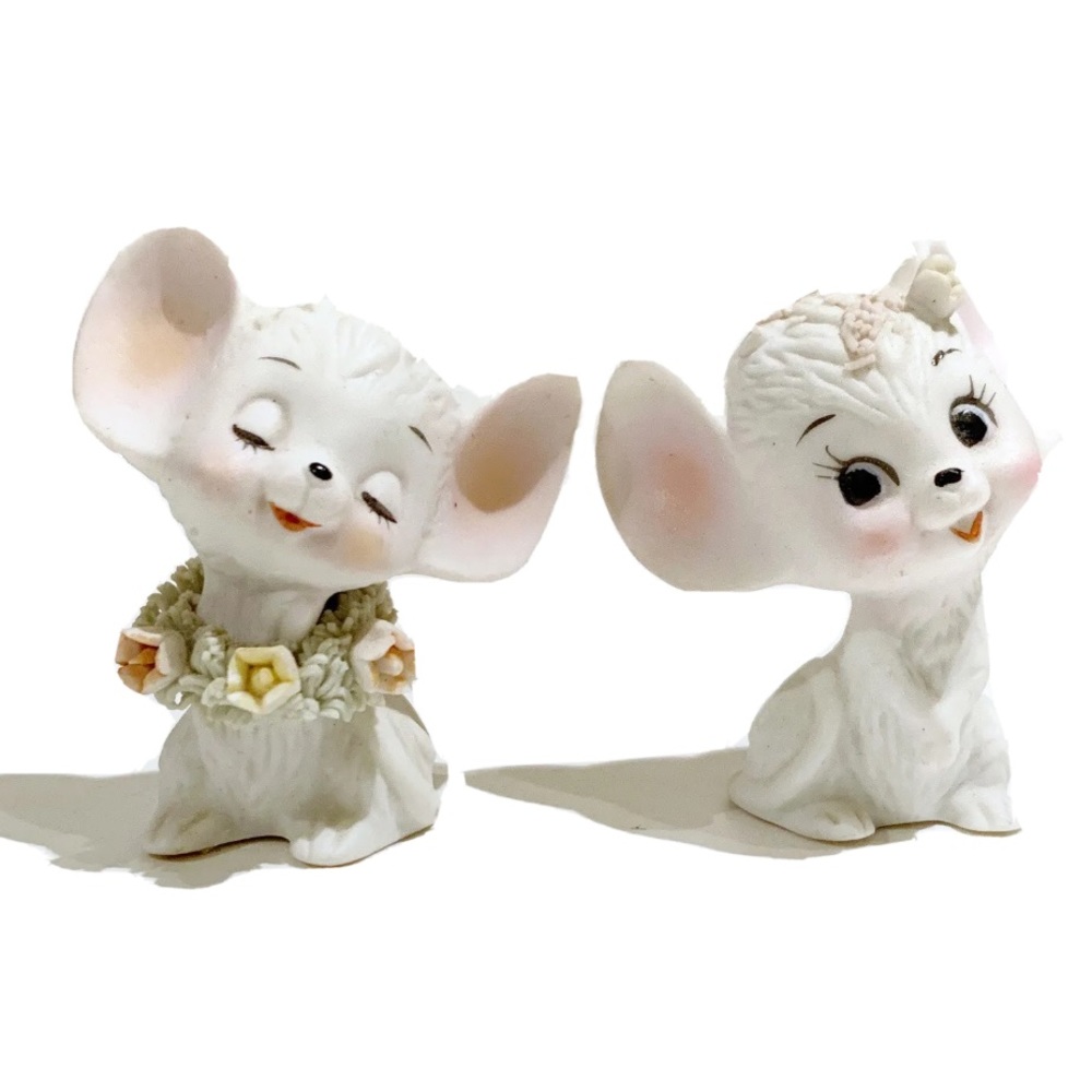Miniature Ceramic Mice Figurines Flower Accents Cute Kawaii Taiwan Mouse Figures